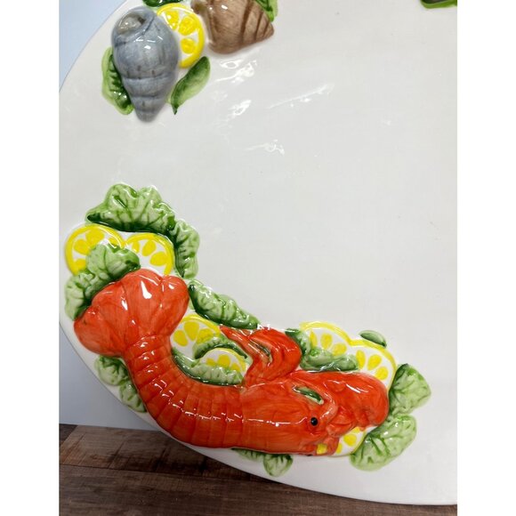 Ceramic Seafood-Themed Oval Platter With Lobster & Crab Design Large 3D - Picture 2 of 8